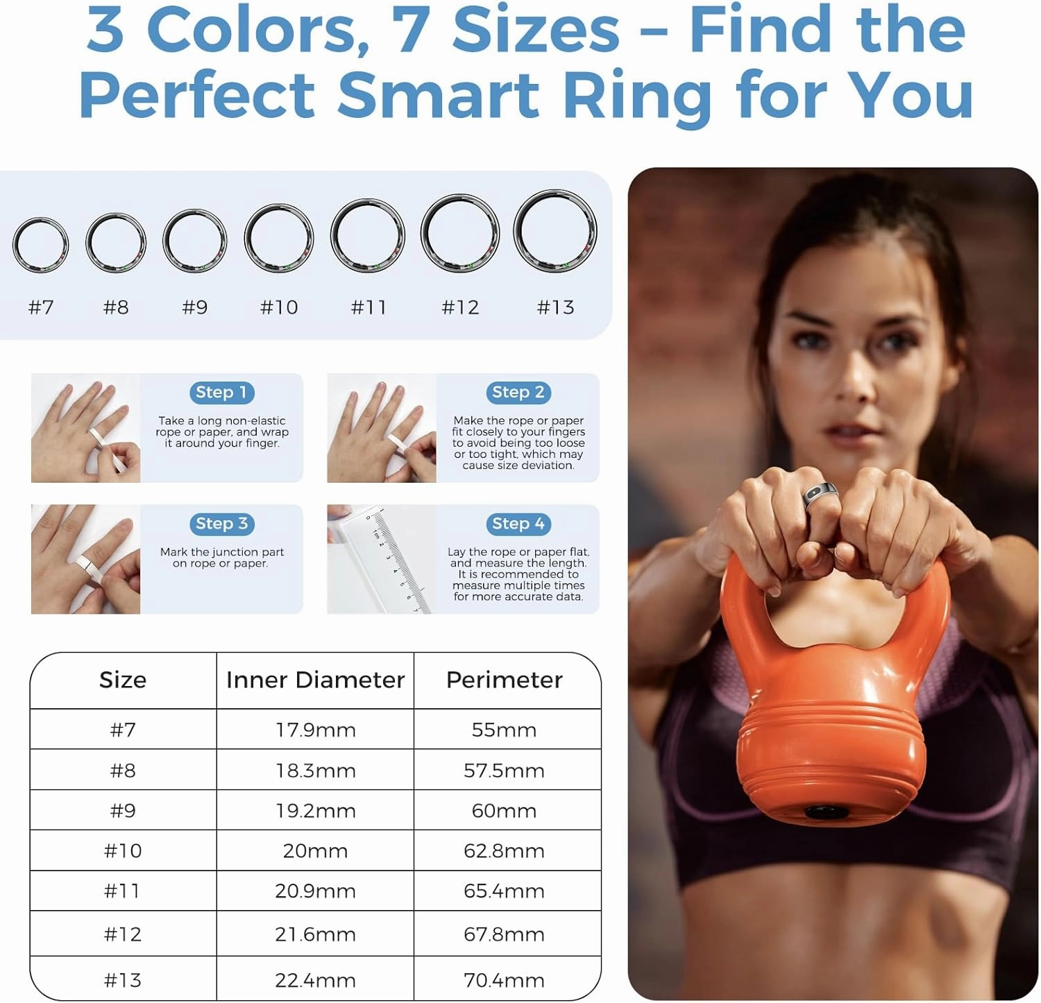Smart Ring with Instant Notification Alerts & Gesture Control - Sleep Tracker Ring, Fitness Ring for Steps & Heart Rate, IP68 Waterproof Silver #10