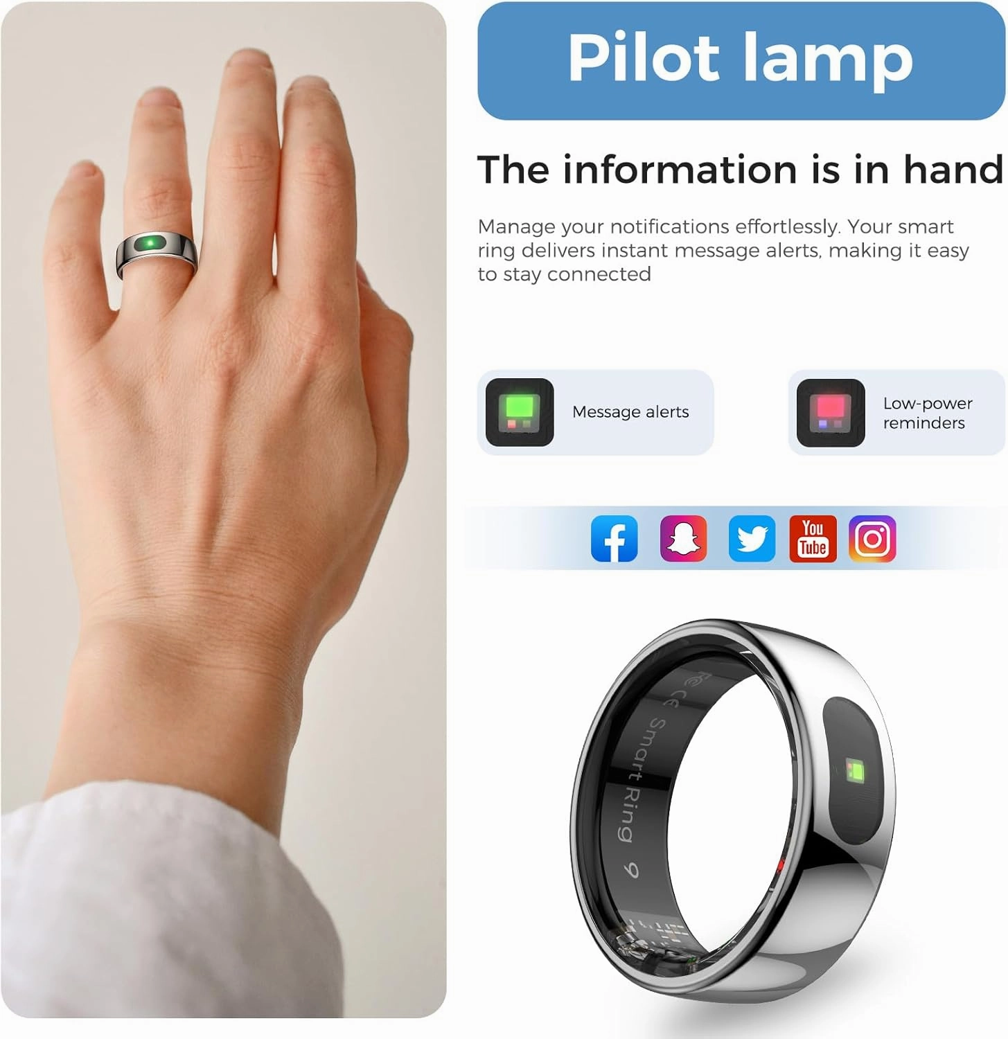 Smart Ring with Instant Notification Alerts & Gesture Control - Sleep Tracker Ring, Fitness Ring for Steps & Heart Rate, IP68 Waterproof Silver #10