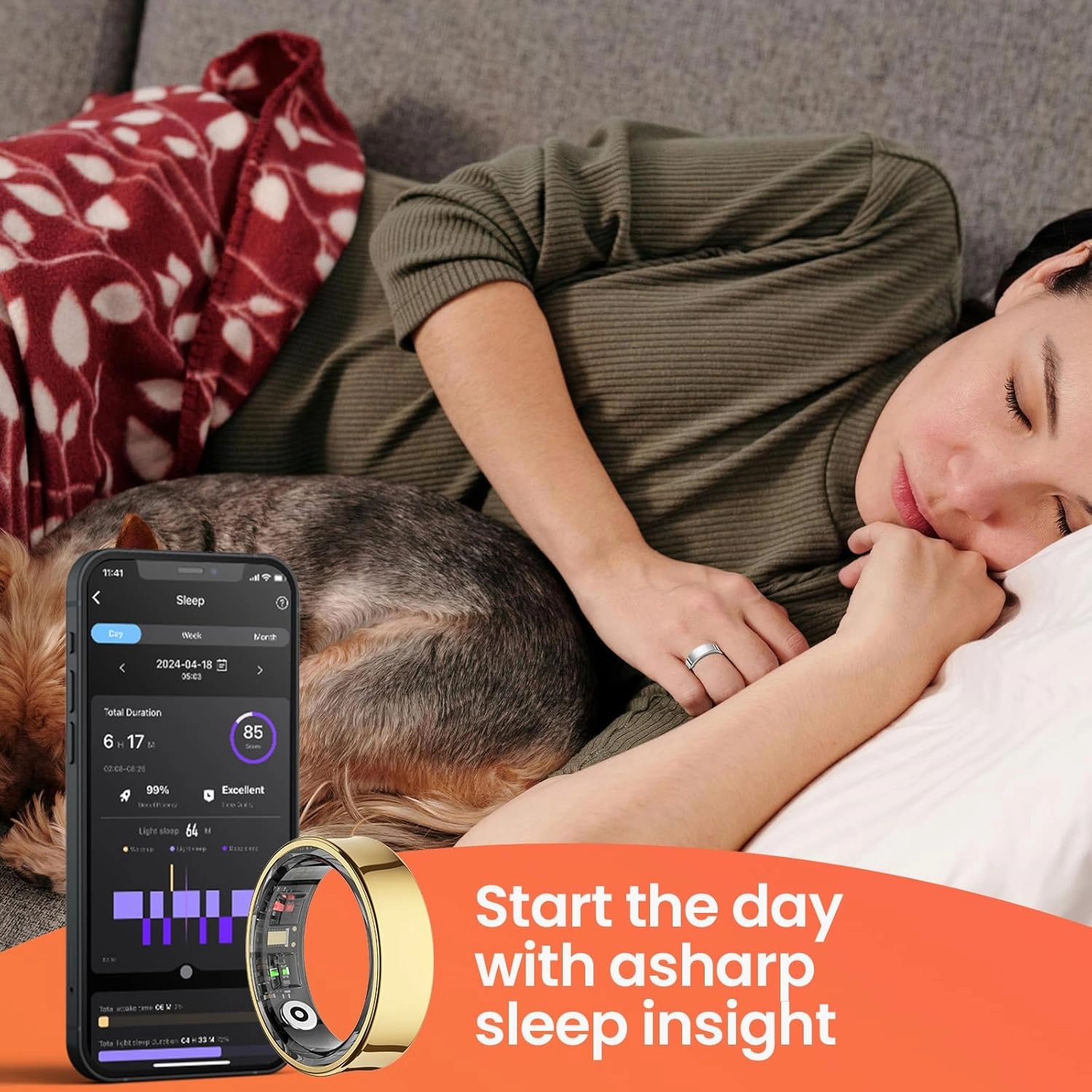 Smart Rings for Men, Fitness Trackers for Women - Sleep Tracking Wearable - Heart Rate - Blood Oxygen - IP68 Waterproof (Silver, 8#)