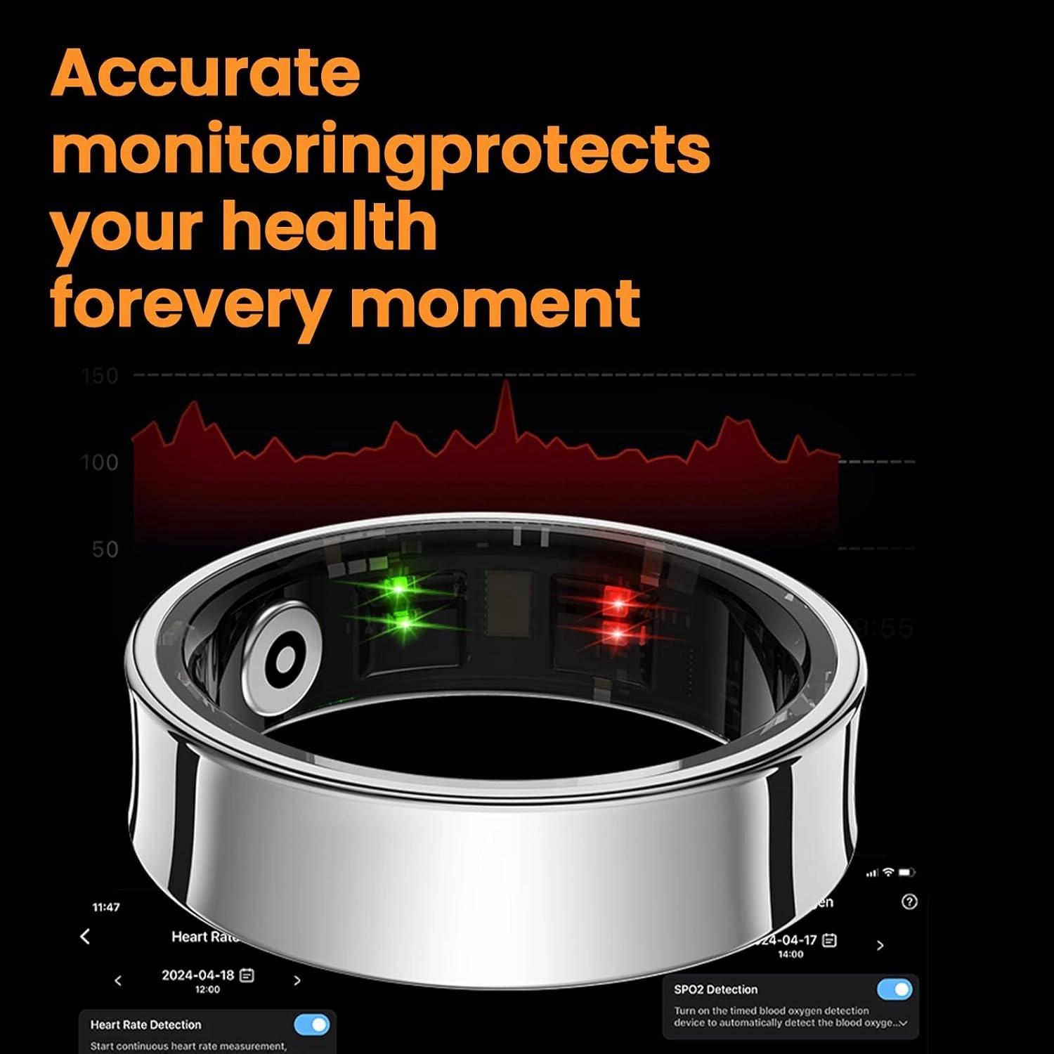 Smart Rings for Men, Fitness Trackers for Women - Sleep Tracking Wearable - Heart Rate - Blood Oxygen - IP68 Waterproof (Silver, 8#)