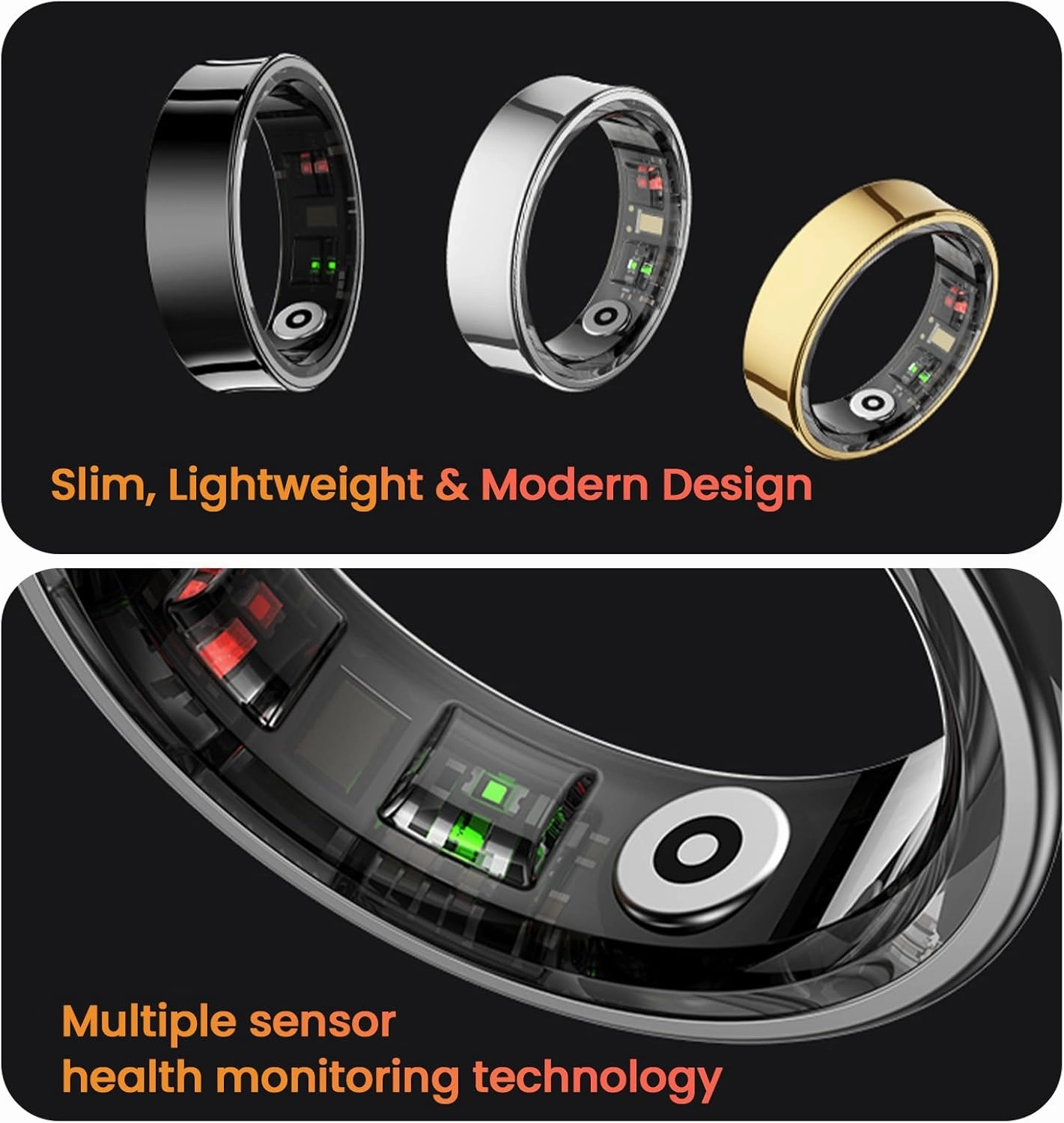 Smart Rings for Men, Fitness Trackers for Women - Sleep Tracking Wearable - Heart Rate - Blood Oxygen - IP68 Waterproof (Silver, 8#)