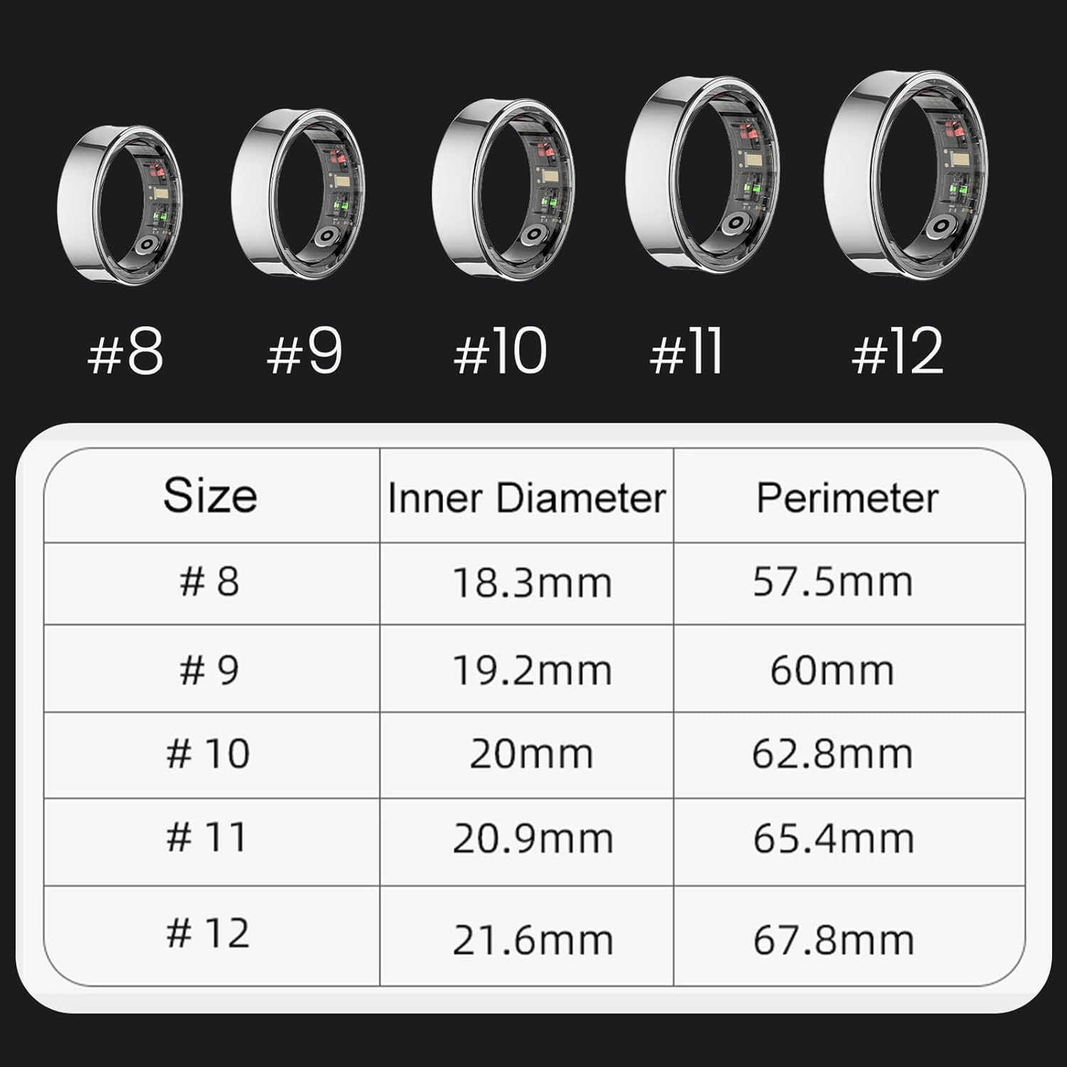 Smart Rings for Men, Fitness Trackers for Women - Sleep Tracking Wearable - Heart Rate - Blood Oxygen - IP68 Waterproof (Silver, 8#)
