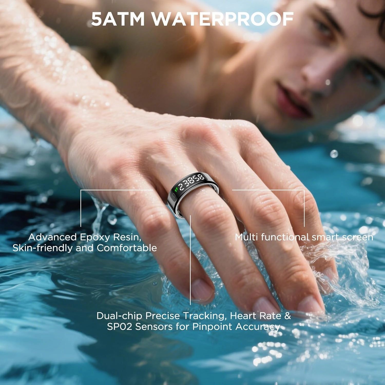Smart Rings for Men with Display Screen, Fitness Ring with Wireless Charging, Sleep Tracker Ring with Heart Rate, Health Rings for Activity Monitoring/Steps/Calories, for iOS Android (Black,13#)