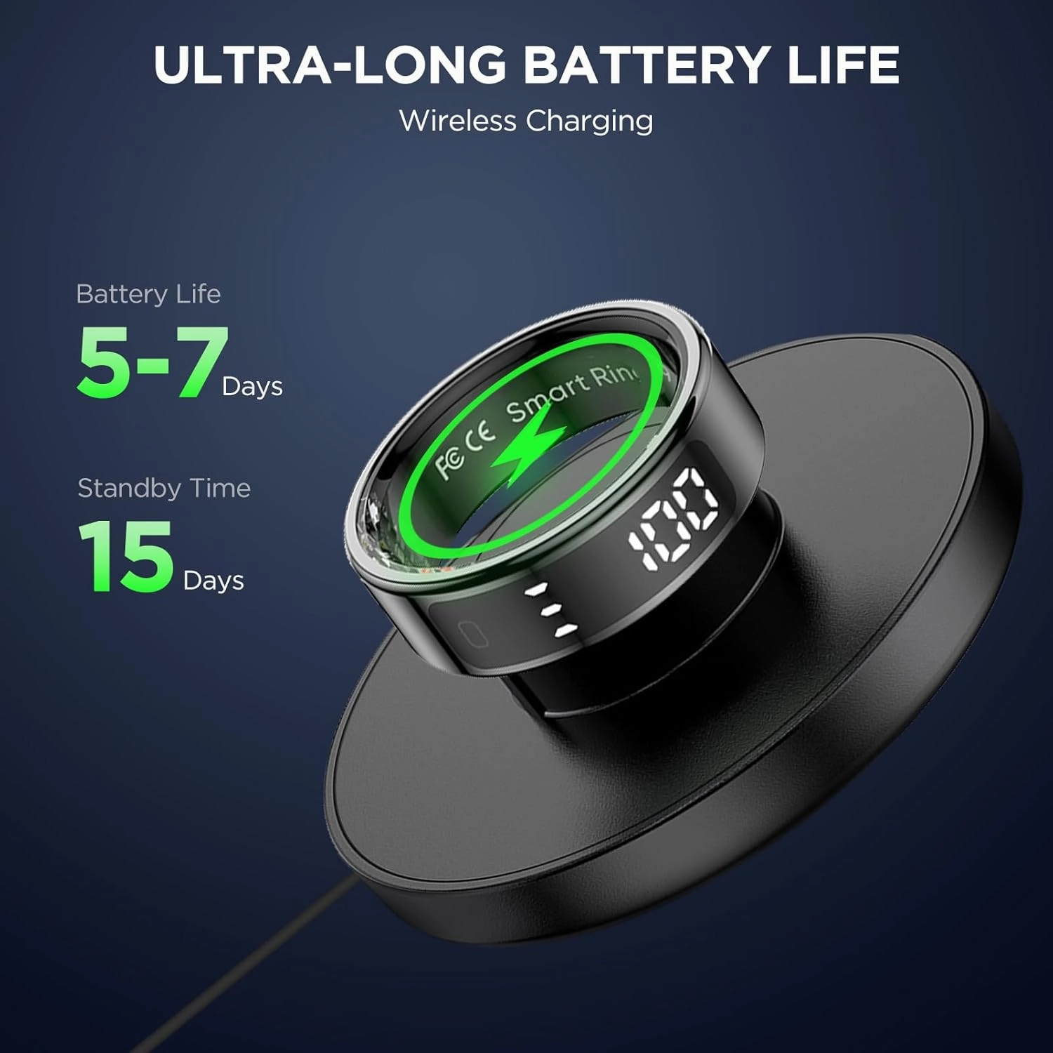 Smart Rings for Men with Display Screen, Fitness Ring with Wireless Charging, Sleep Tracker Ring with Heart Rate, Health Rings for Activity Monitoring/Steps/Calories, for iOS Android (Black,13#)
