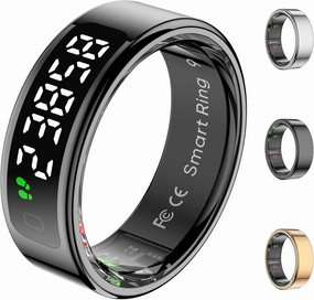 Smart Rings for Men with Display Screen, Fitness Ring with Wireless Charging, Sleep Tracker Ring with Heart Rate, Health Rings for Activity Monitoring/Steps/Calories, for iOS Android (Black,13#)