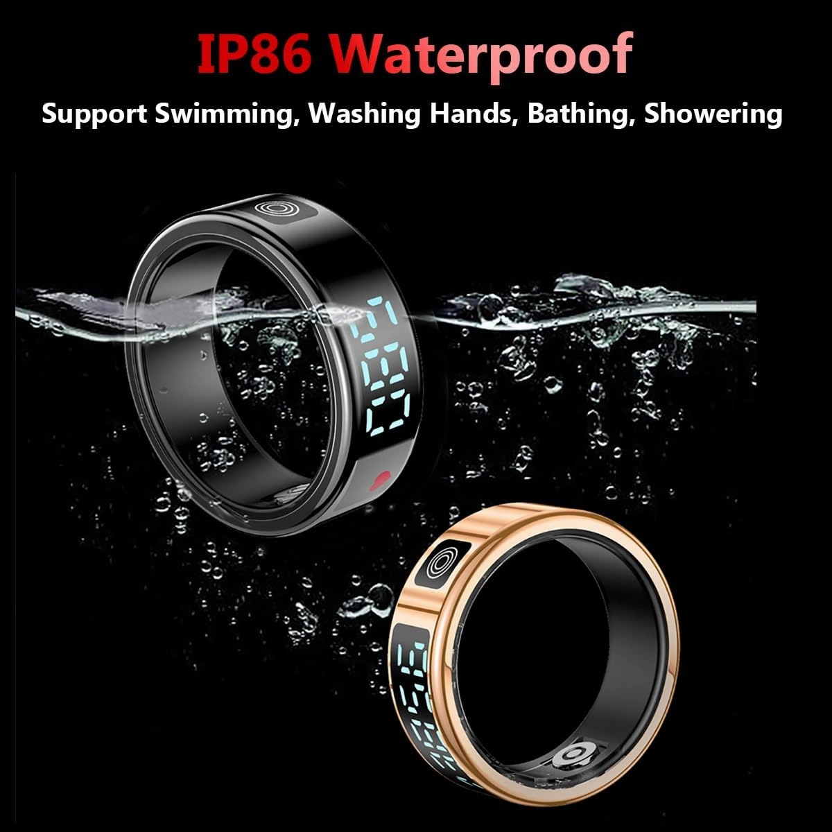 Smart Rings for Women Men Health Rings with Charging Case, Display Screen, IP68 Waterproof, Fitness Tracker with Heart Rate, Blood Oxygen, Sleep Tracker, Step Tracker (Black, 12#)