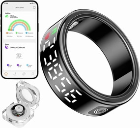 Smart Rings for Women Men Health Rings with Charging Case, Display Screen, IP68 Waterproof, Fitness Tracker with Heart Rate, Blood Oxygen, Sleep Tracker, Step Tracker (Black, 12#)