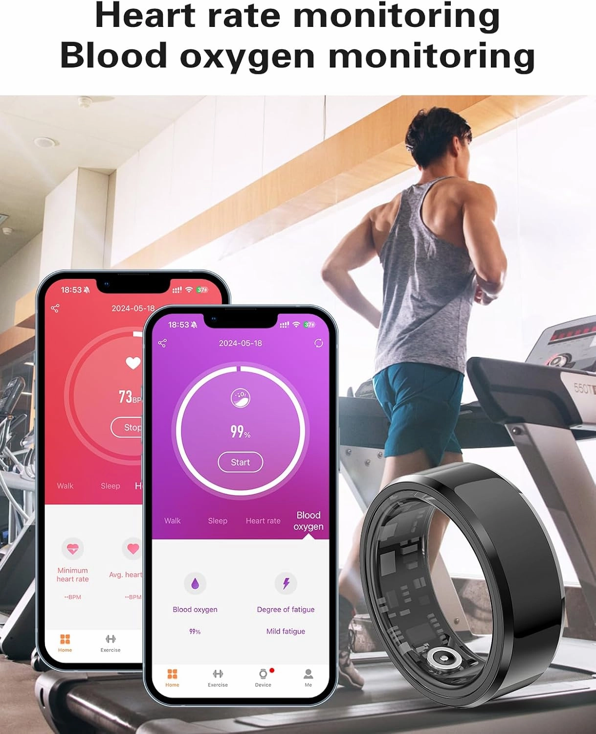 Smart Rings Health Tracker，Sports Fitness Ring，Step Tracker，Heart Rate Monitor ，Blood Oxygen， Sleep Tracker ，IP68 Waterproof，Activity Fitness Tracker，Best Smart Rings for Women Men (Black, 4)