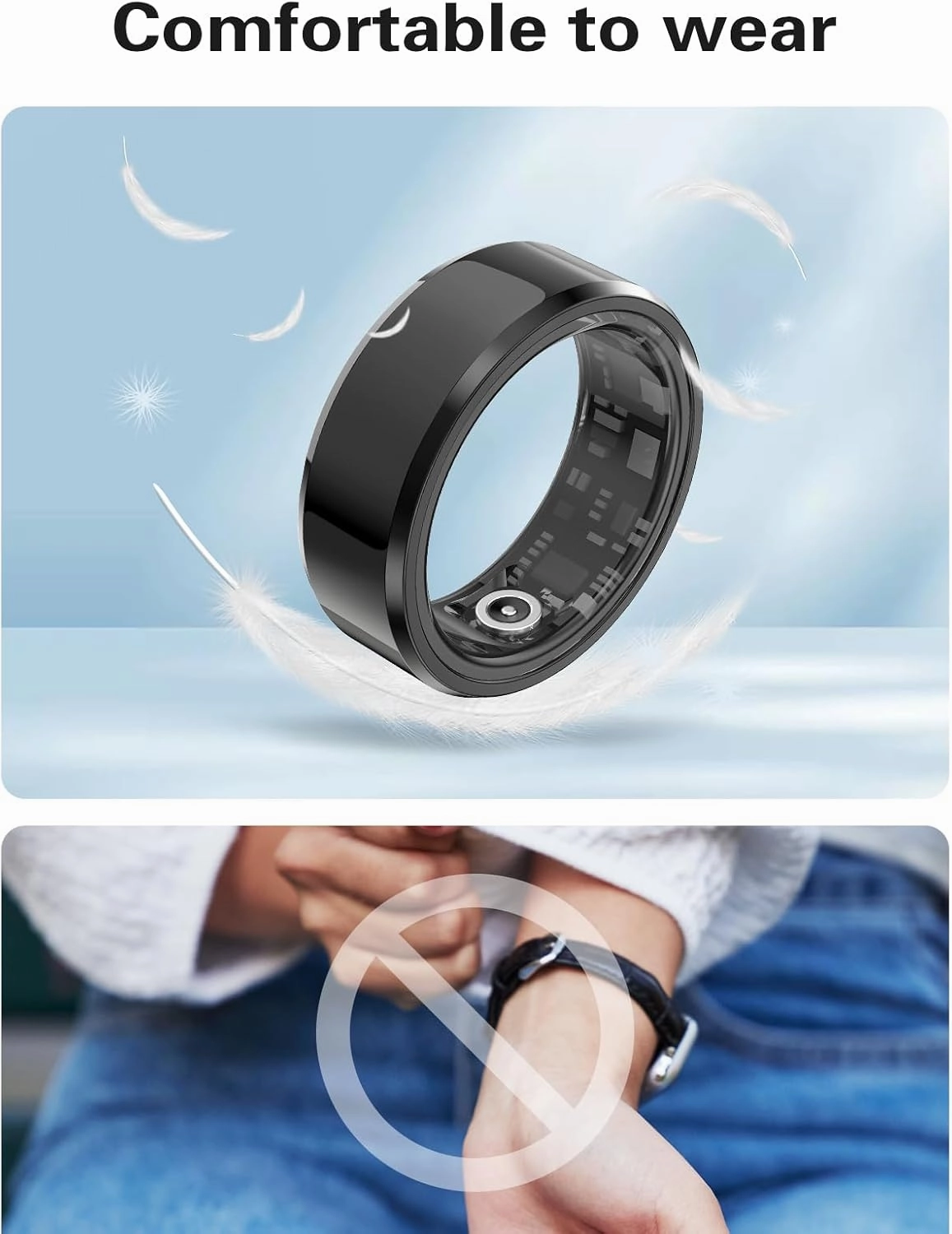 Smart Rings Health Tracker，Sports Fitness Ring，Step Tracker，Heart Rate Monitor ，Blood Oxygen， Sleep Tracker ，IP68 Waterproof，Activity Fitness Tracker，Best Smart Rings for Women Men (Black, 4)