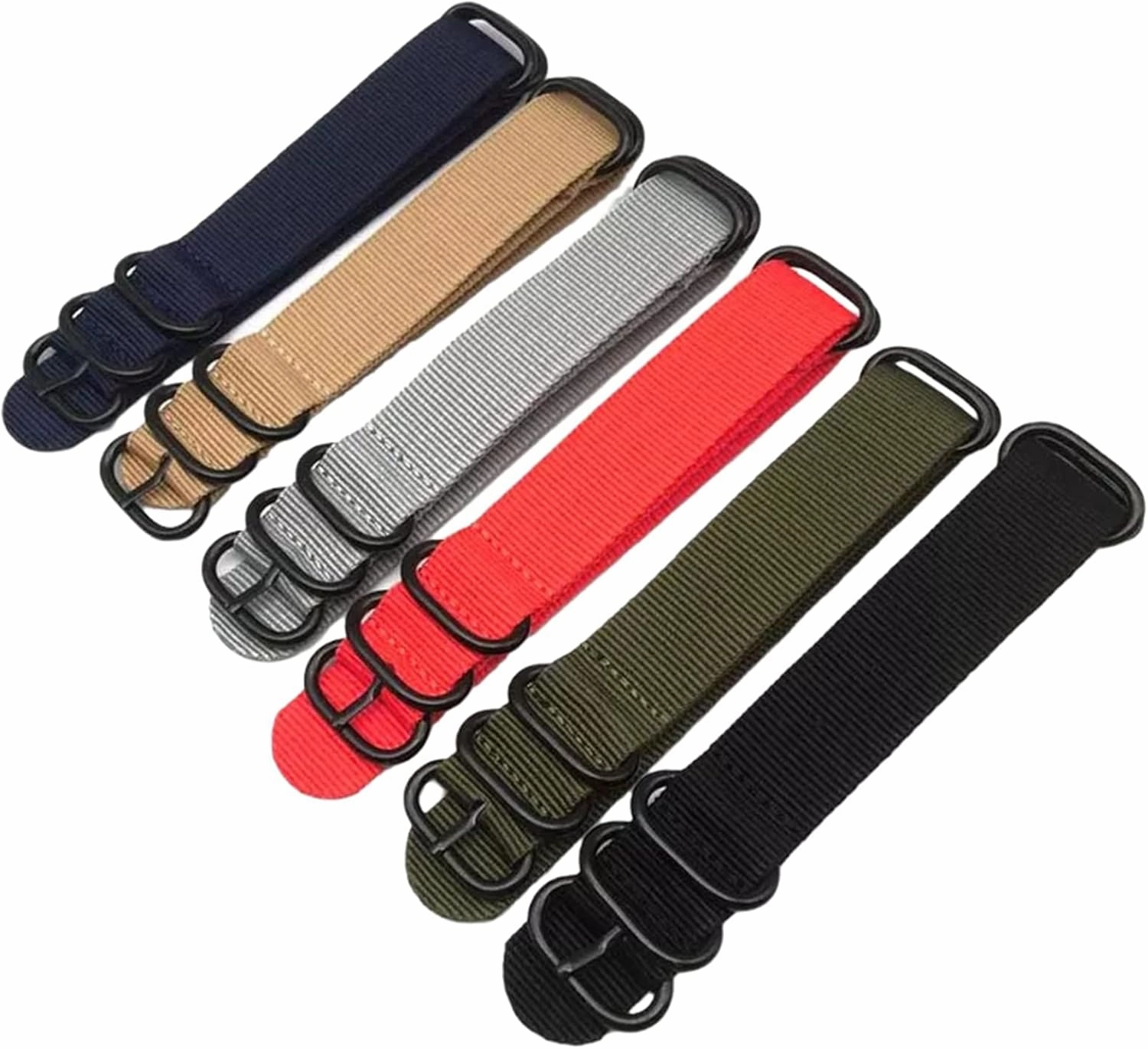 Smartwatch Bands,Universal Strap,20/22/24mm Men Solid Color Nylon Military Watch Band with Black 5 Rings Buckle Striped WatchBand Replacement Accessories