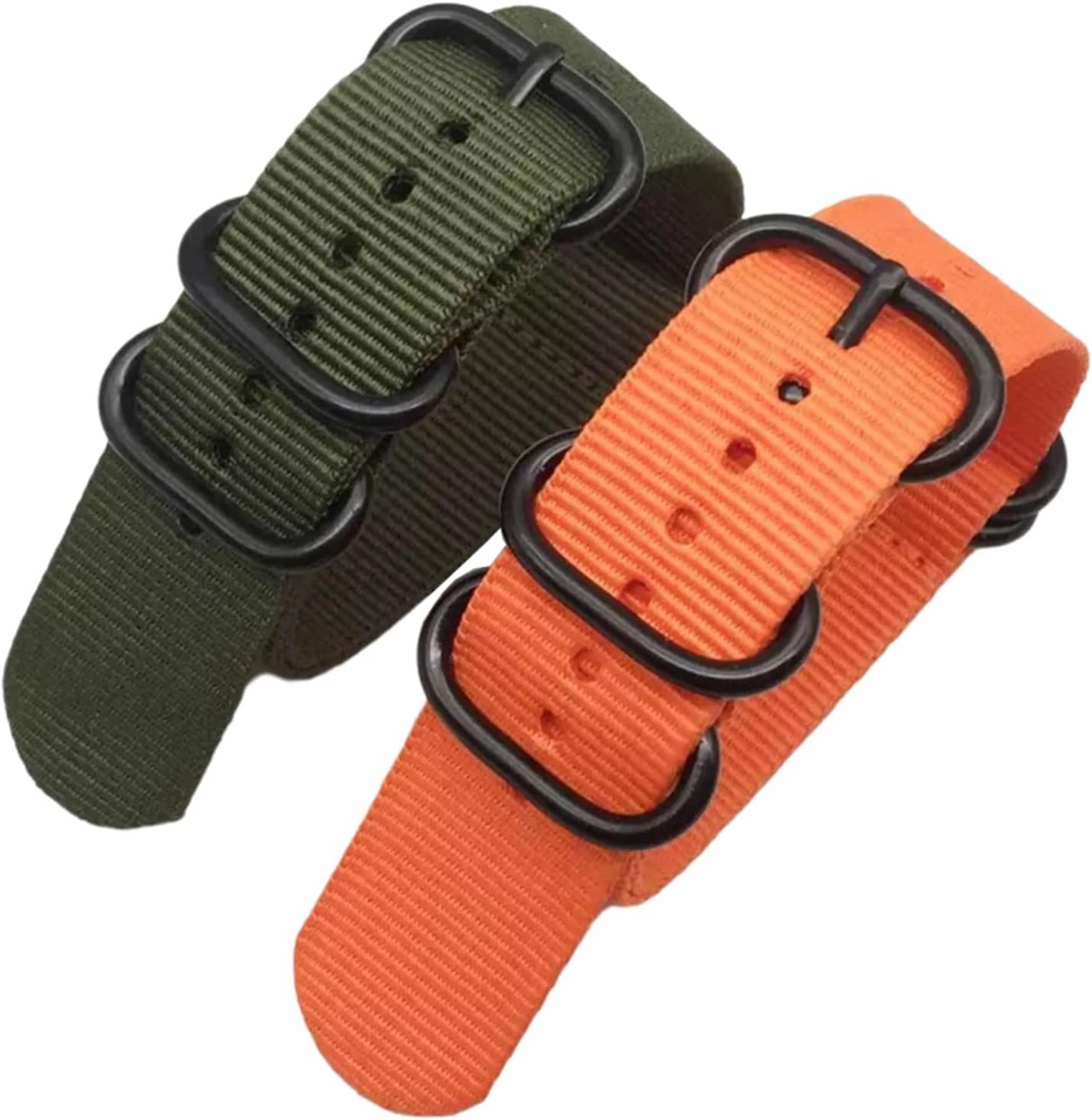 Smartwatch Bands,Universal Strap,20/22/24mm Men Solid Color Nylon Military Watch Band with Black 5 Rings Buckle Striped WatchBand Replacement Accessories