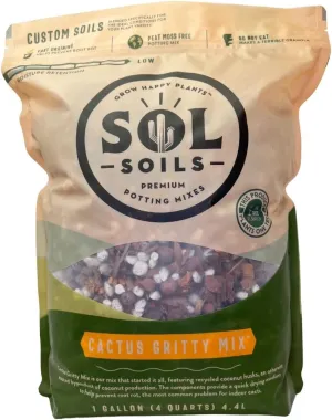 Sol Soils Gritty Cactus Soil Potting Mix - Fast Draining and Peat Moss Free with Coconut Husk Chips, Granite, Calcined Clay & Pumice for Indoor and Outdoor Plants - 1 Gallon