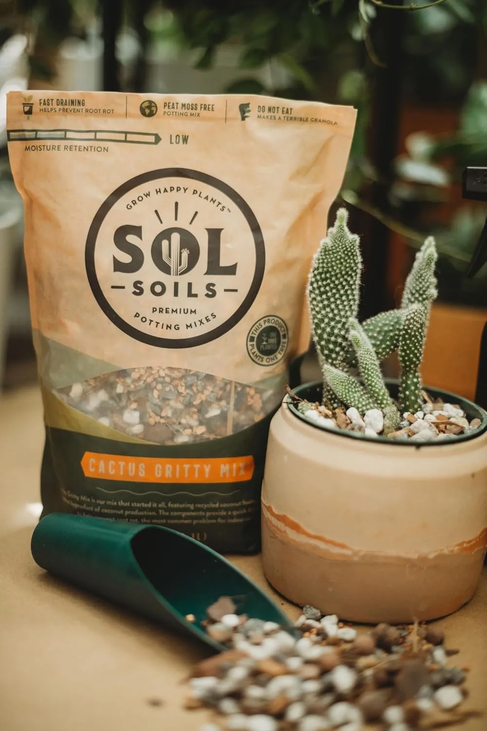 Sol Soils Gritty Cactus Soil Potting Mix - Fast Draining and Peat Moss Free with Coconut Husk Chips, Granite, Calcined Clay & Pumice for Indoor and Outdoor Plants - 1 Gallon