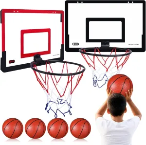 Sosation 2 Pcs Mini Basketball Hoop with 4 Basketball, Sticky Hook, Pump, Indoor No Drilling Basket Ball Hoop Decompress Game for Kid Adult Gift Back to School