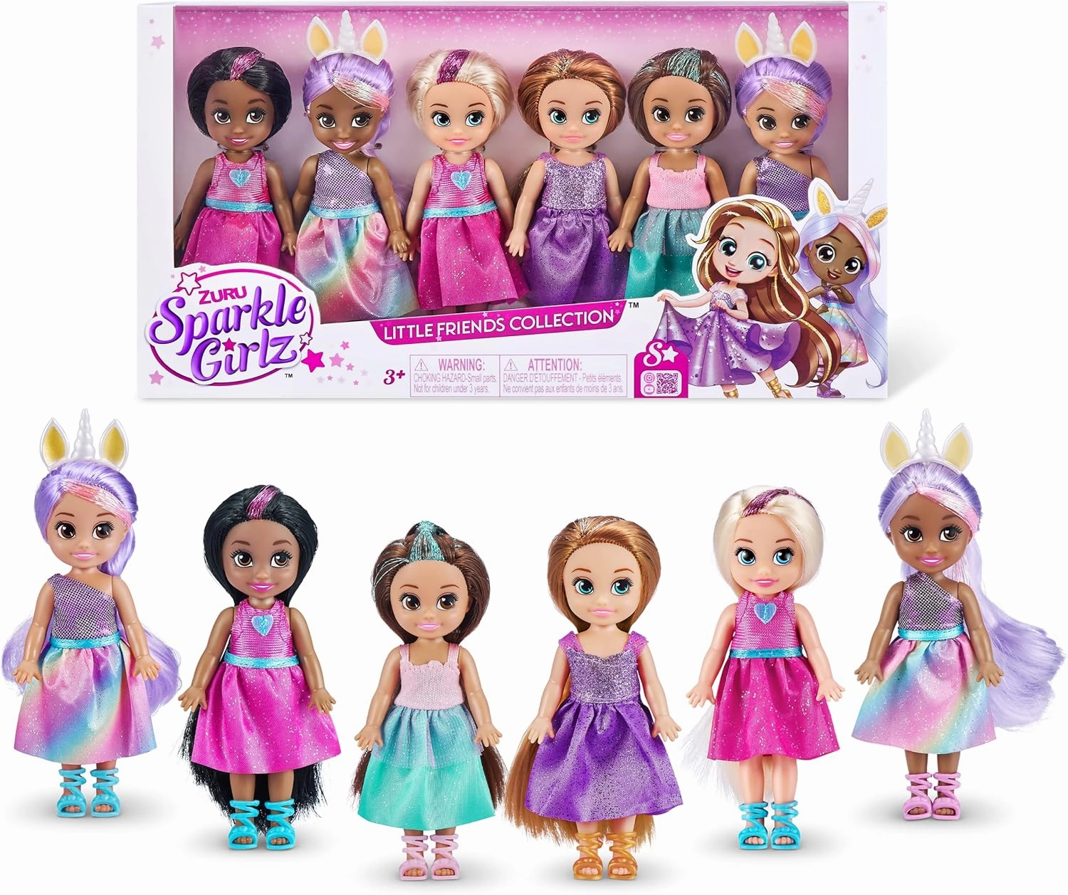 Sparkle Girlz 6 Pack of Princess Dolls by ZURU Fashion, Removable Dresses, Gifts for Girls 4-8, Poseable Fashion Doll, Pretend Play