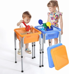 Special Supplies Sensory Activity Table for Kids and Toddlers -with Plastic Buckets and Beach Toys for Interactive Learning - Water, Sand, and STEM Play (Two Buckets - Orange   Blue)