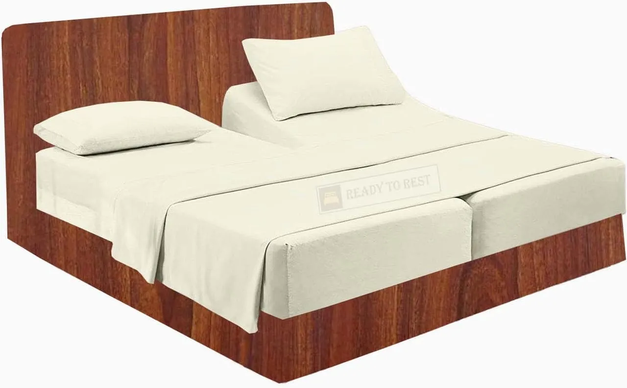 Split King 5 Piece Sheet Set - Adjustable Split Bed Sheets for Sleep Number Bed - 100% Long Staple Cotton - 15" Deep Pocket - 2 Twin-XL Fitted Sheets - Soft Cooling Bedsheets - Ivory Solid