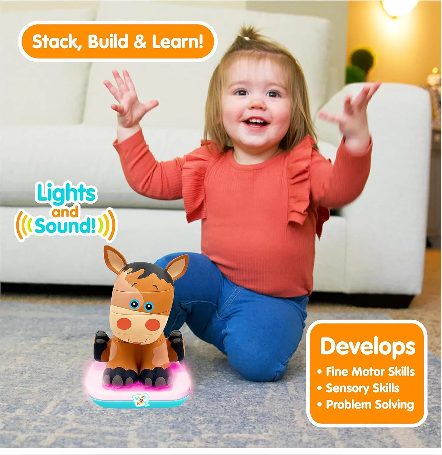 Stack-a-Roos Baby Horse by Salus Brands - Animal Stacking Toy, Educational Early Learning Toy for Infants Babies Toddlers, Age 12  Months - Great Baby Gifts, STEM Toy