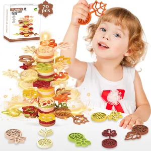 Stacking Toys for Toddlers 3 ,Montessori Toys Stack Rainbow Flower Tree Plastic Stack Blocks, DIY Stacking Game for Preschool Toddlers,Balance & Coordination Skills Sorting Sensory Toys (70-PCS)
