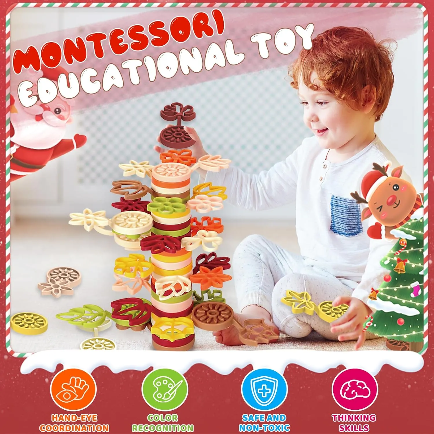 Stacking Toys for Toddlers 3 ,Montessori Toys Stack Rainbow Flower Tree Plastic Stack Blocks, DIY Stacking Game for Preschool Toddlers,Balance & Coordination Skills Sorting Sensory Toys (70-PCS)