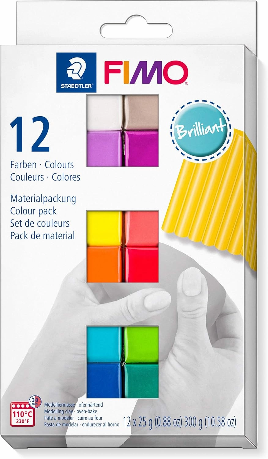 STAEDTLER 8023 C12-2 FIMO Soft Oven-Hardening Polymer Modelling Clay - Assorted Brilliant Colours (Pack of 12 x 25g Blocks)