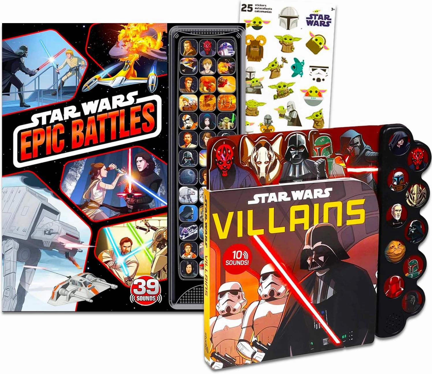 Star Wars Books Set for Kids - Bundle of 2 Interactive Sound Books, Plus Baby Yoda Stickers | Star Wars Activity Set for Boys, Girls