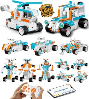 STEM Robot Building Kit for Kids, 12-in-1 Building Robot Toys APP & Remote Control Car, STEM Toys for Boys Age 8-12, Rechargeable Educational Robotics Toy for Boys Girls Christmas Birthday 332 Pcs