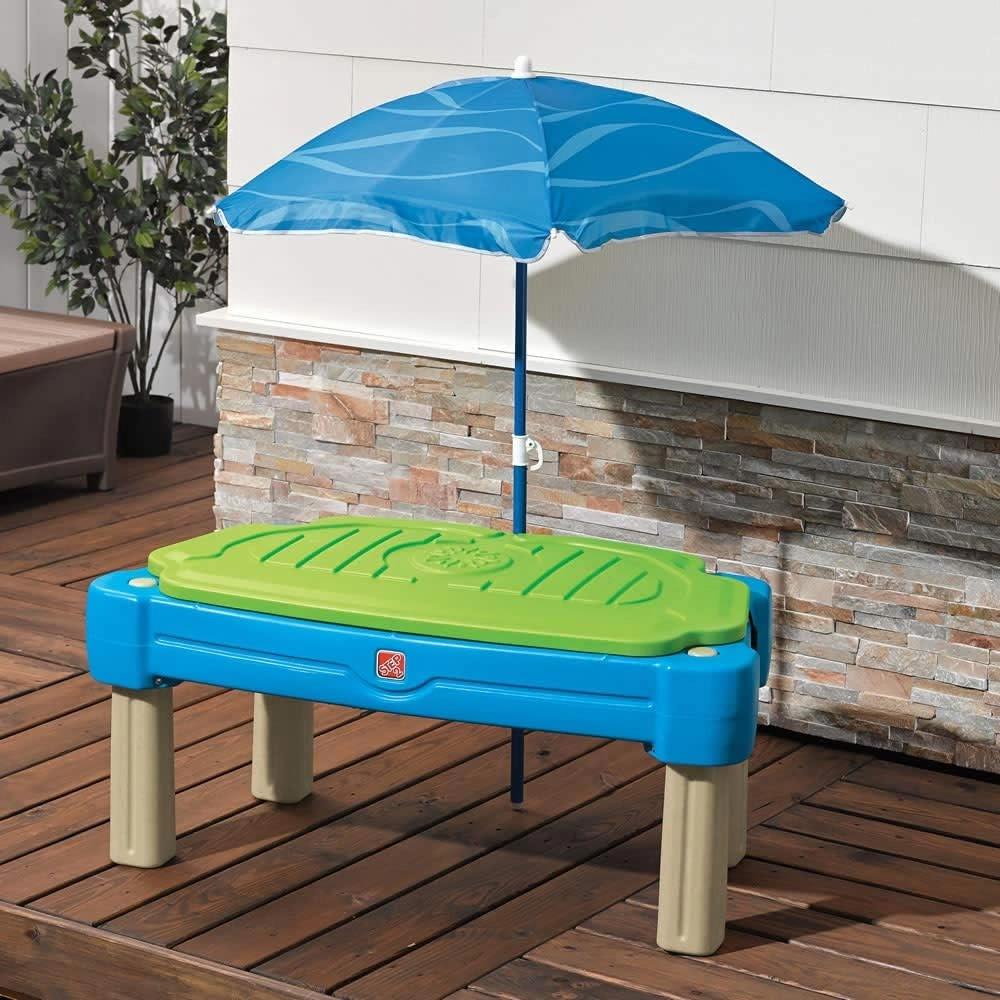 Step2 Cascading Cove Sand and Water Table, Kids Activity Sensory Playset, Comes with Umbrella, Summer Outdoor Toys, 7 Piece Toy Accessories, For Toddlers 1.5  Years Old