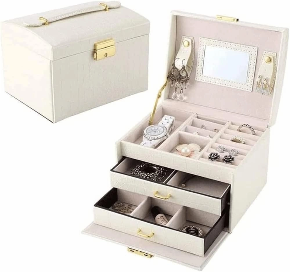 Storage Box Watch Jewelry Organizer Case 3 Layer Jewelry Holder PU Leather Display Case Earring Organizer(5)