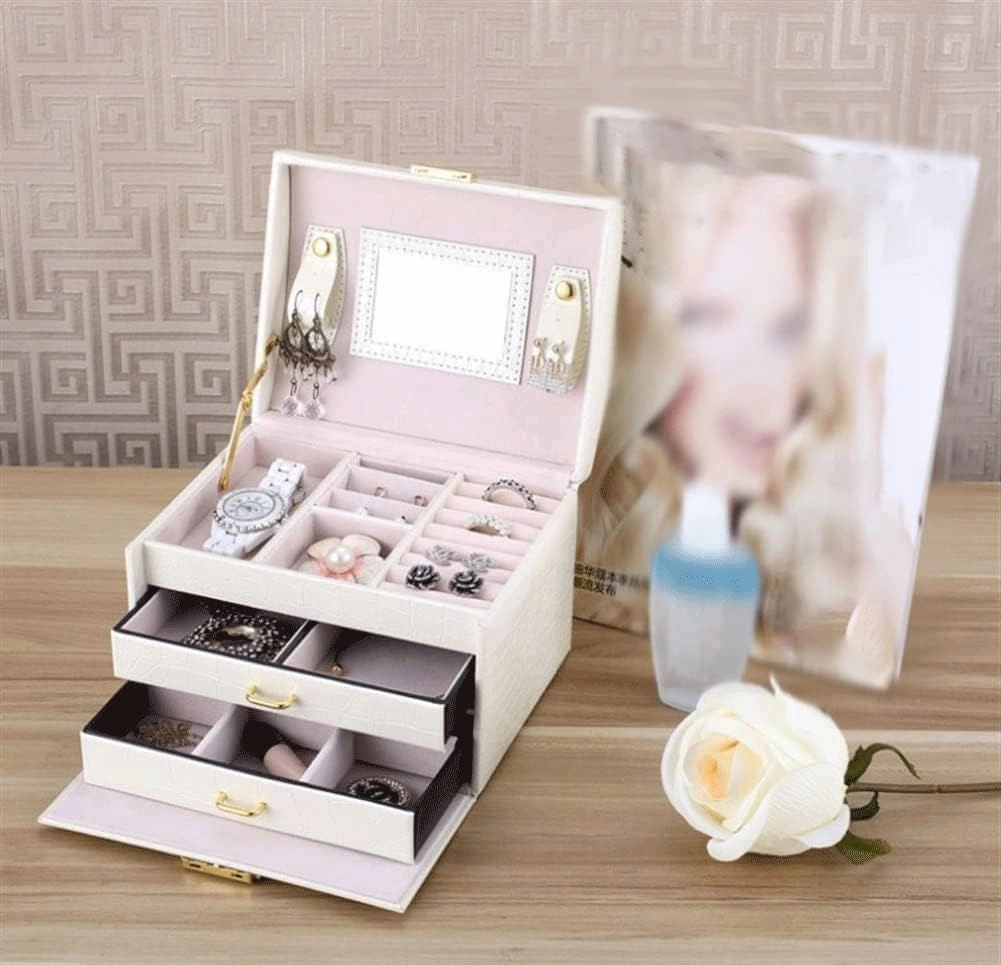 Storage Box Watch Jewelry Organizer Case 3 Layer Jewelry Holder PU Leather Display Case Earring Organizer(5)