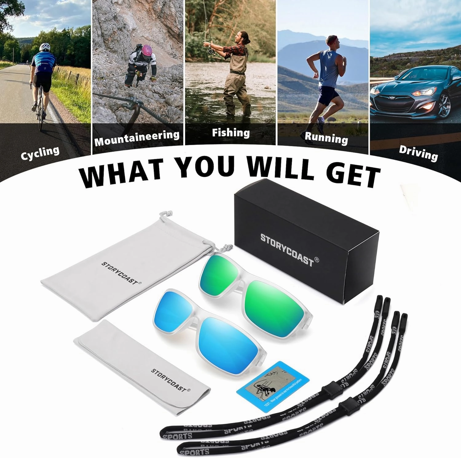 STORYCOAST Polarized Sports Sunglasses for Men Women Unbreakable Frame Cycling Fishing Driving