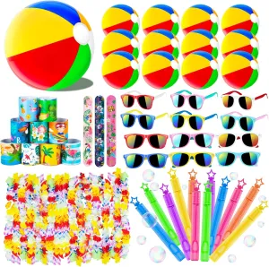 Summer Pool Beach Party Favors,60PCS Kids Toys for Birthday Party Supplies,Pool Beach Toys for Kids,Hawaiian Leis for Luau Party Decorations,Beach Ball,Kids Sunglasses,Bubble Wands