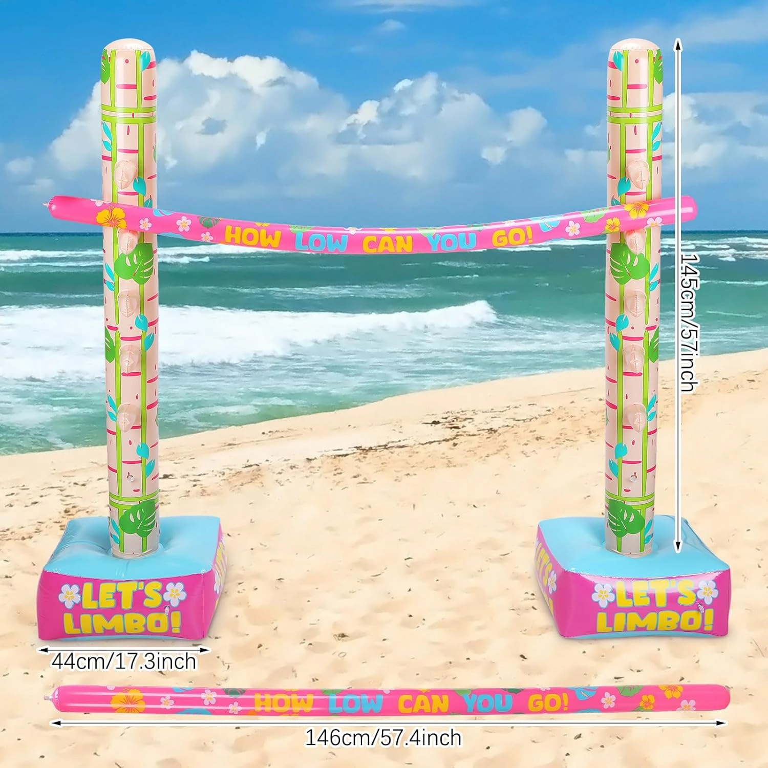 Summer Inflatable Limbo Game for Adults 59 Inch Palm Leaf Hawaiian Tropical Limbo Stick Party Game Fun Aloha Luau Party Inflatable Decoration Indoor Outdoor Beach Pool