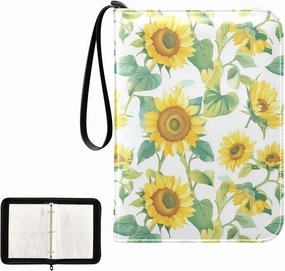 Sunflowers Leaf Painting Card Binder 4 Pocket, Trading Card Holder Fits 400 Game Cards with 50 Removable Sleeves, MTG Card Case Standard Size