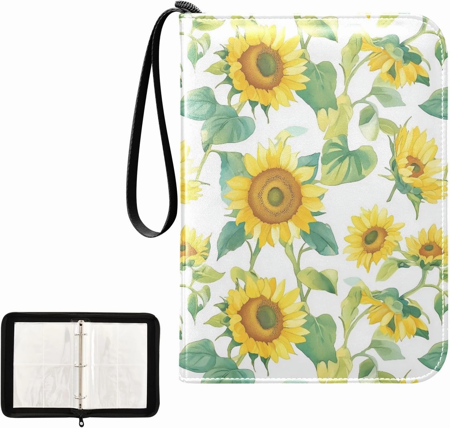Sunflowers Leaf Painting Card Binder 4 Pocket, Trading Card Holder Fits 400 Game Cards with 50 Removable Sleeves, MTG Card Case Standard Size