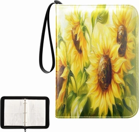 Sunflowers Oil Painting Card Binder 4 Pocket, Trading Card Holder Fits 400 Game Cards with 50 Removable Sleeves, MTG Card Case Standard Size
