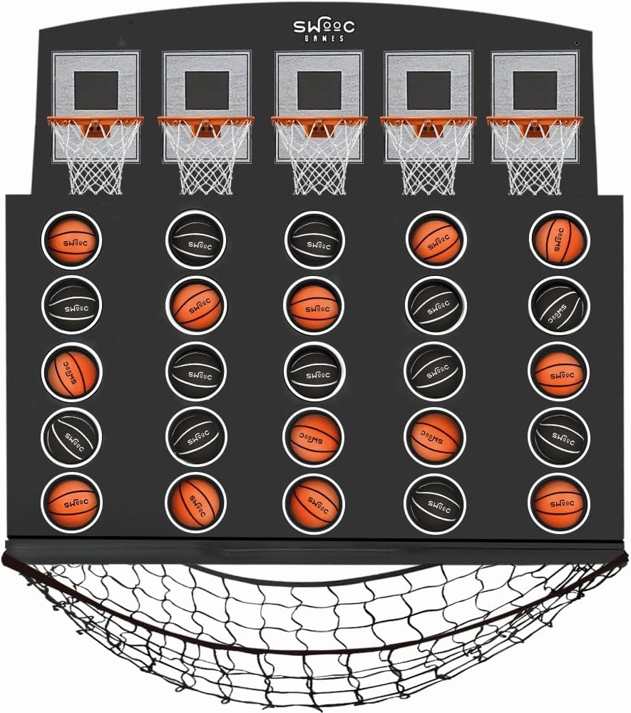 SWOOC Games - Low Post Lineup™ | Wall Mounted Giant Basketball 4 In A Row w/ 5  Games | Basketball Hoop For Room Wall Games | Game Room Games | Mini Basketball Hoop Indoor Connect | Four In A Row Game