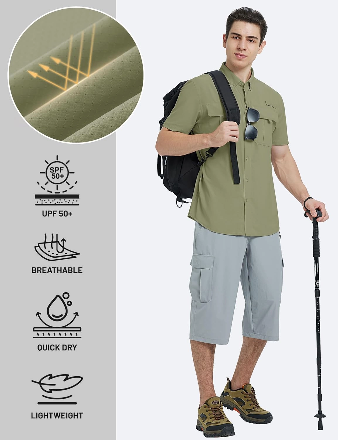 TACVASEN Mens Short Sleeve Sun Protection Shirt UPF 50  Quick Dry Fishing Cooling UV Shirts Outdoor Tactical Hiking Shirts