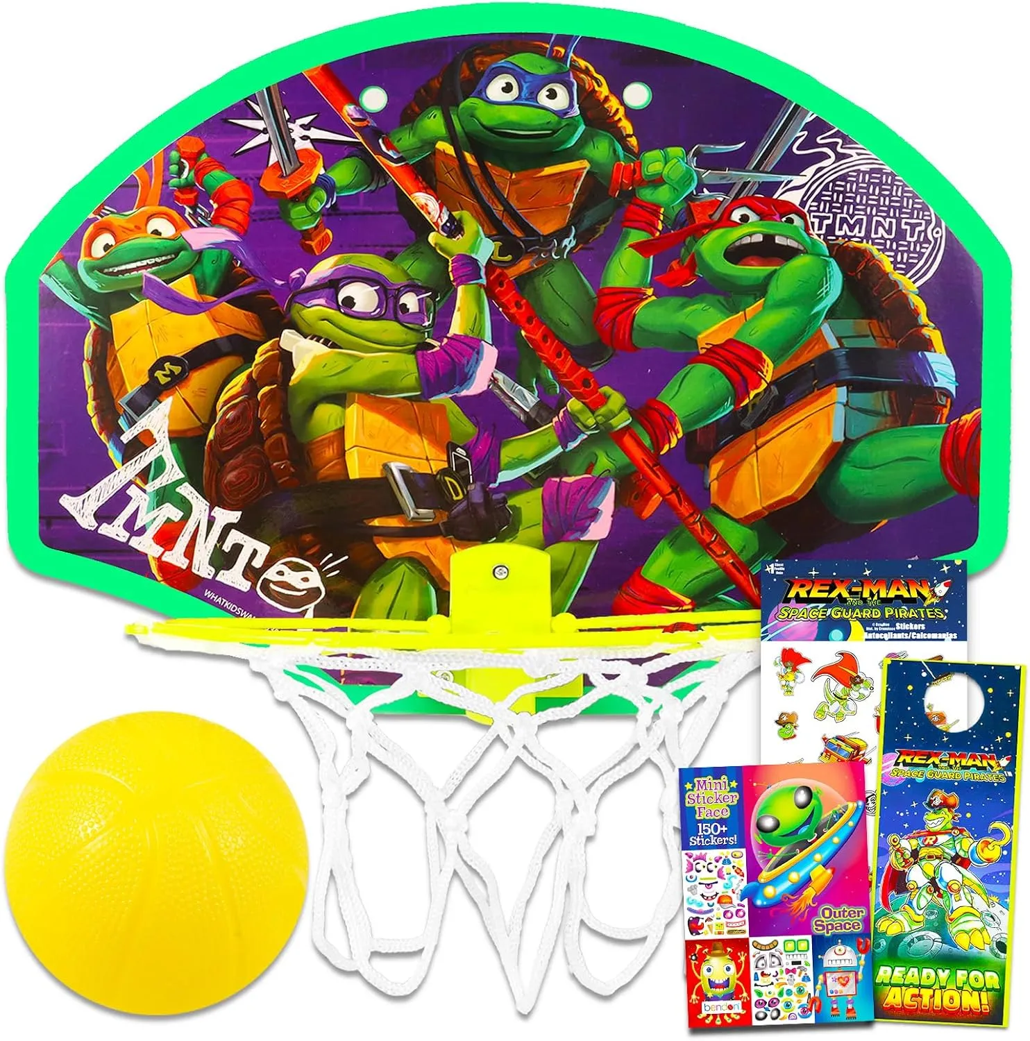 Teenage Mutant Ninja Turtles Basketball Hoop Bundle - TMNT Indoor Basketball Hoop TMNT Toys Plus Stickers, More | TMNT Toys and Games for Kids