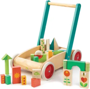 Tender Leaf Toys Baby Block Wooden Walker - Includes 29 Garden Themed Wooden Toy Blocks - Premium Quality Construction - Develops Balance, Strength & Creative Play - 18 Month  