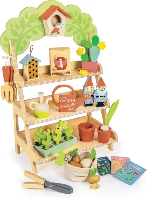 Tender Leaf Toys - Garden Centre - Wood Pretend Play Gardening Set Including Tools, Bird House, Gnomes and Accessories - Encourages Imaginative Play, Improves Language and Fine Motor Skills - Age 3 