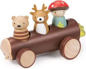 Tender Leaf Toys - Timber Taxi - Wooden Log Shaped Push Vehicle with 3 Removeable Characters - Open-Ended Play Toy, Explore Role-Play and Imagination for Boys and Girls - Age 18m 