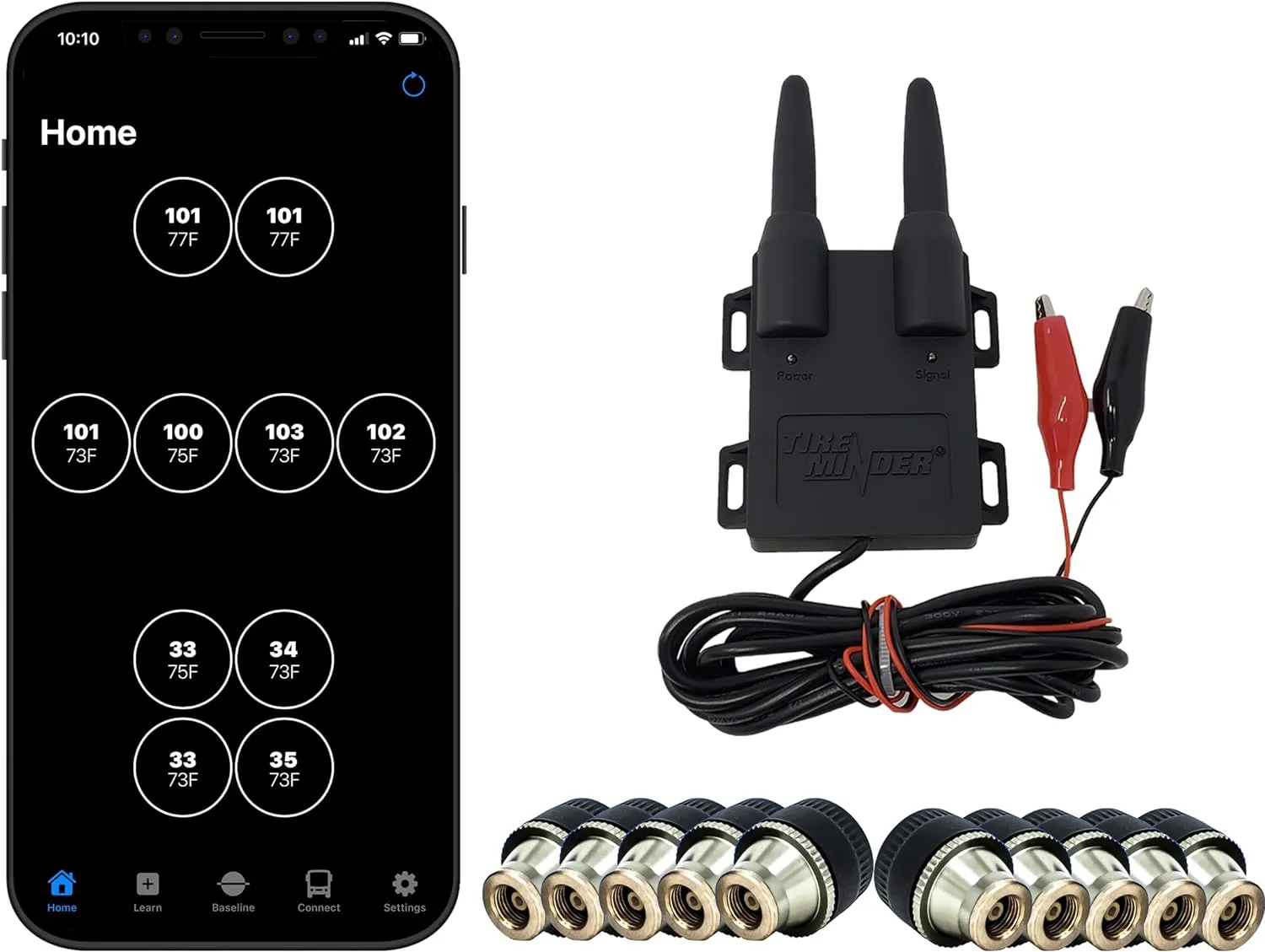 TireMinder Smart TPMS with 10 Transmitters for RVs, MotorHomes, 5th Wheels, Motor Coaches and Trailers