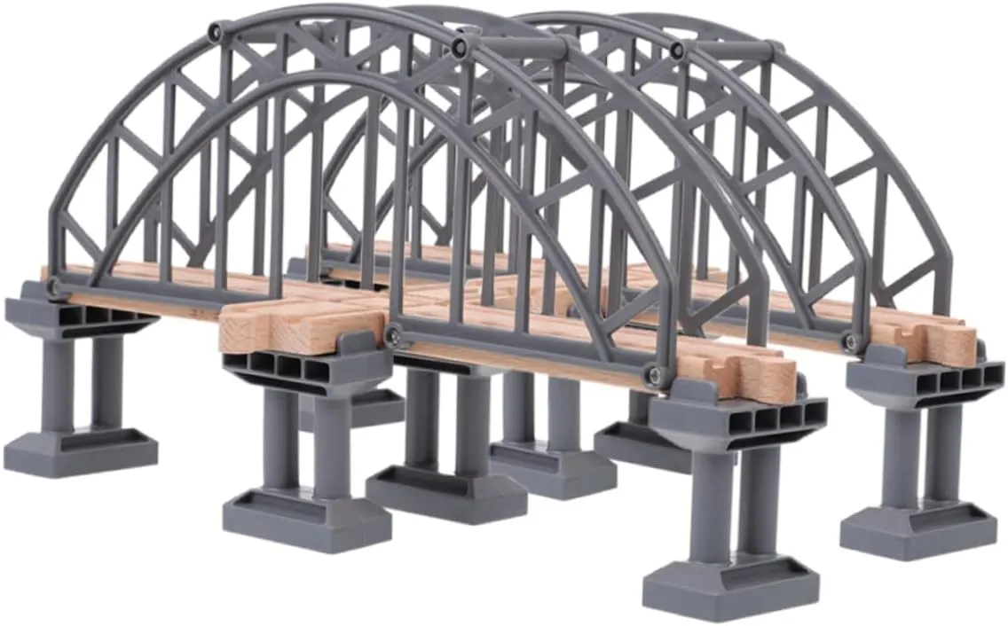 Totority Train Set Expansion Wood Plastic Train Tracks with Bridge Tunnels for Boys and Girls