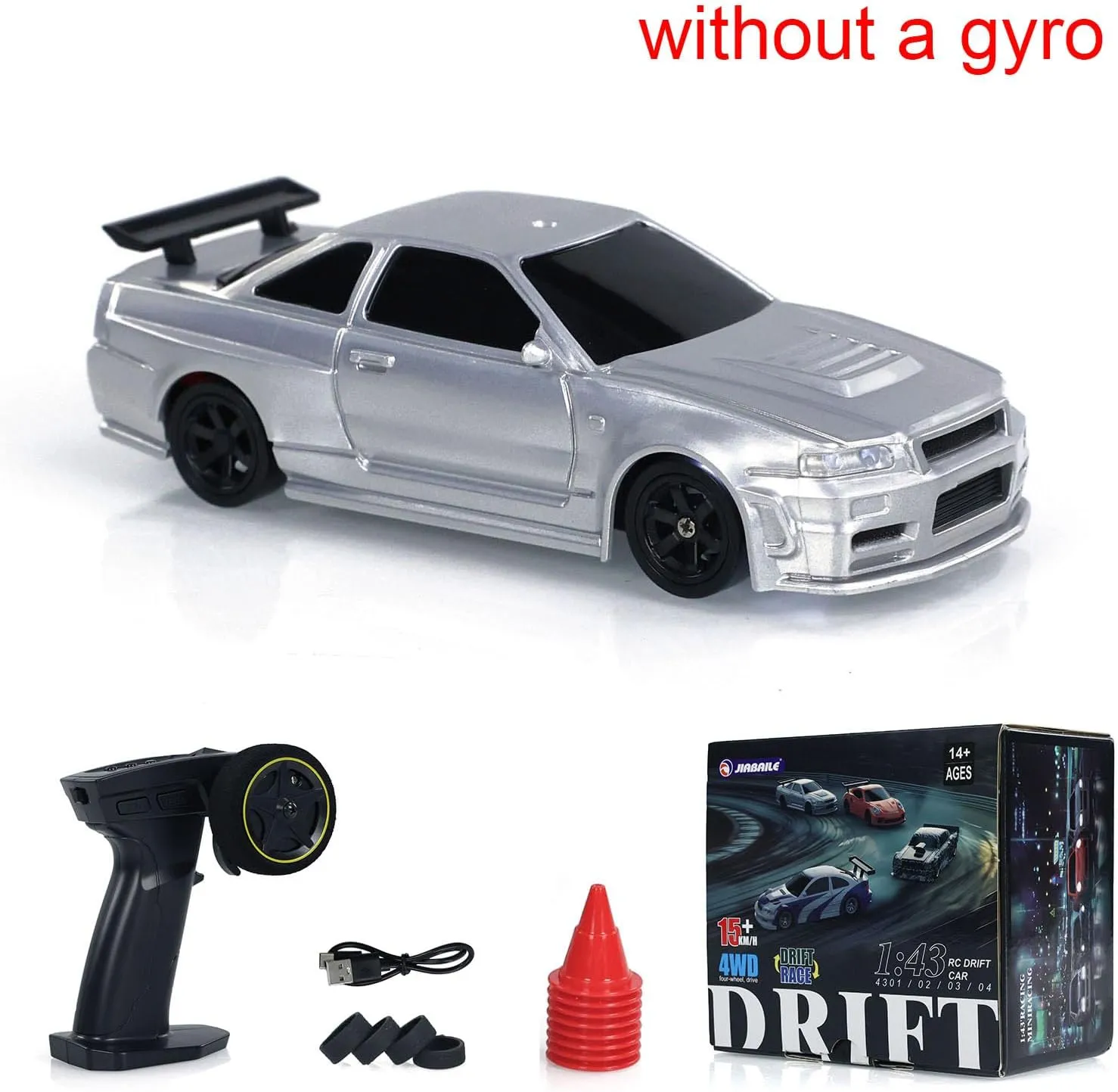 TOUCAN RC HOBBY 1:43 Remote Control Mini Drift Car Race Car Toy Radio Lights Traffic Safety Cone Without a Gyro Silver
