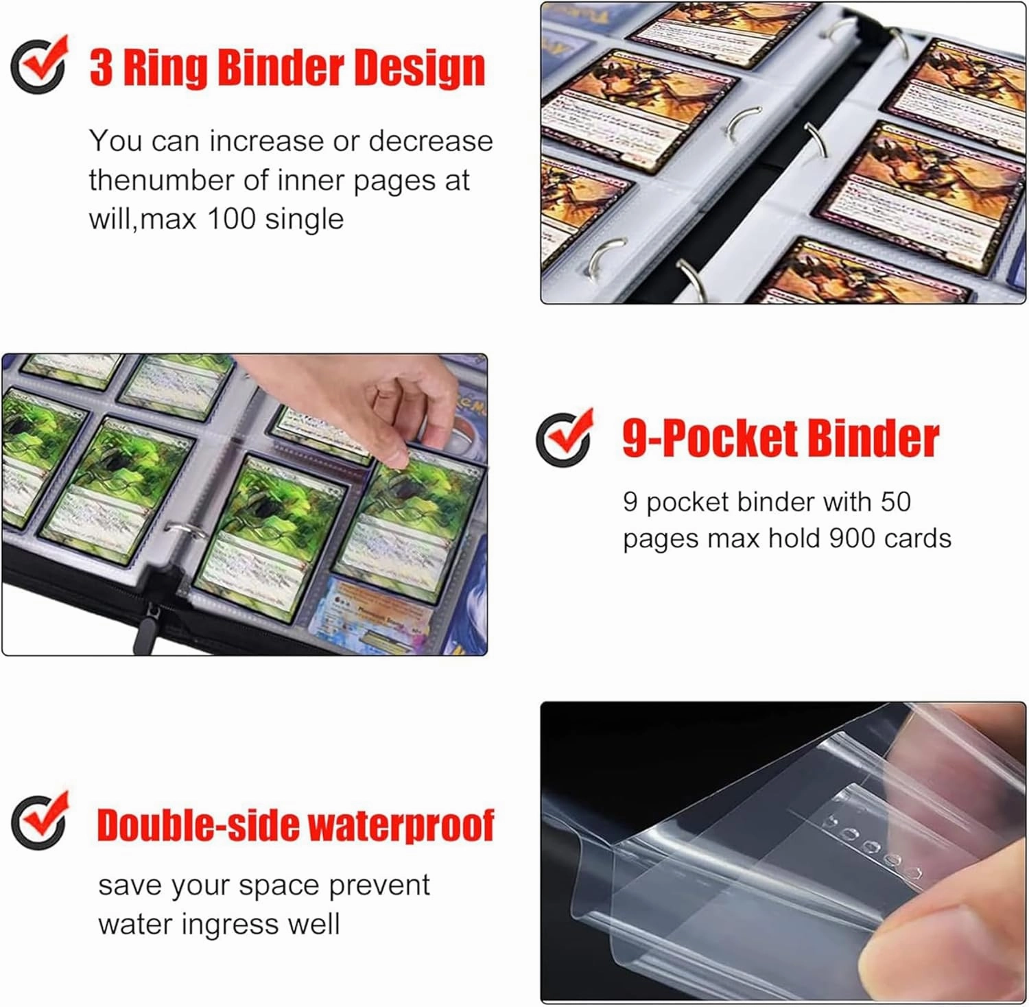 Trading Card Binder for One Piece Zoro Cards,9 Pocket with 60 Sleeves up to 1080 Cards One Piece TCG Card Binder,Waterproof Card Storage Bag with Sleeves,One Piece Zoro for Card Display Case