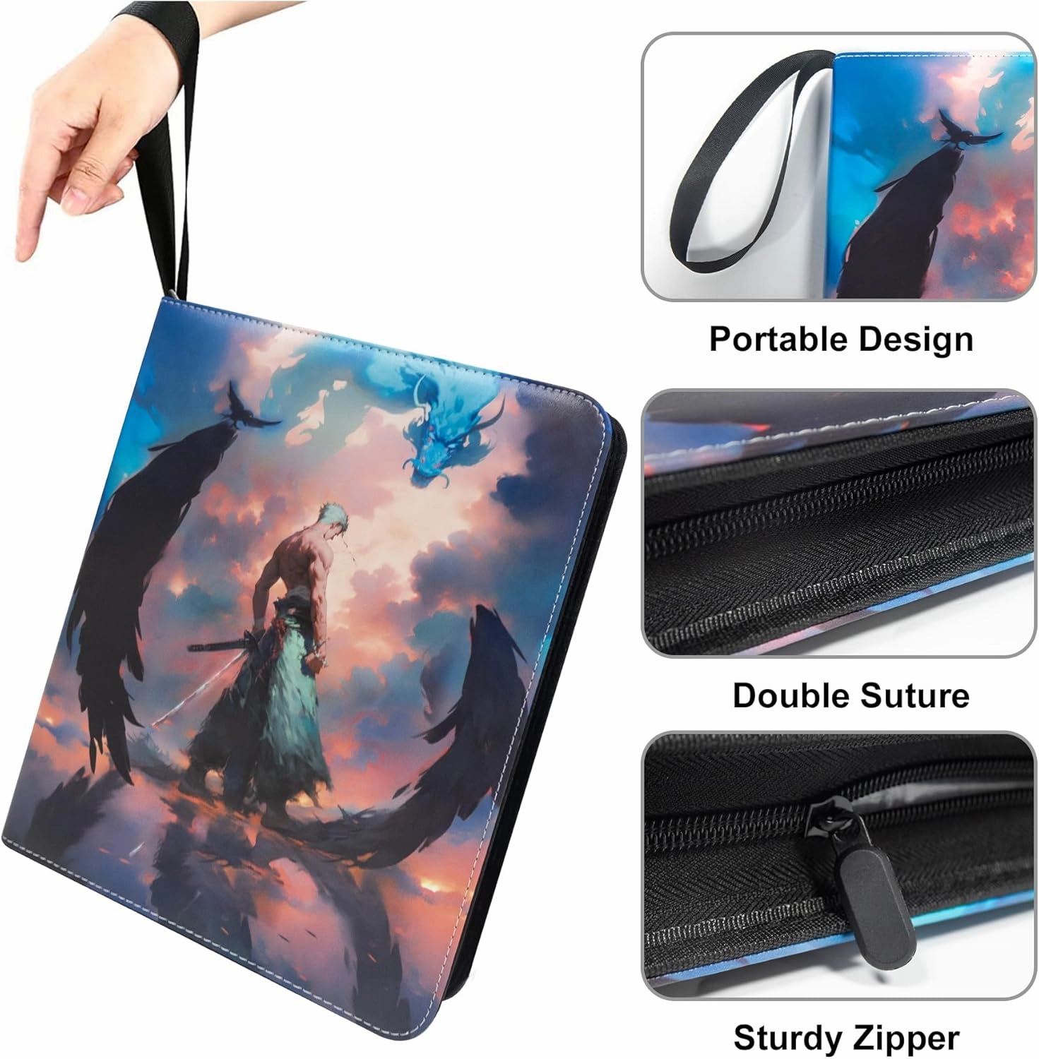 Trading Card Binder for One Piece Zoro Cards,9 Pocket with 60 Sleeves up to 1080 Cards One Piece TCG Card Binder,Waterproof Card Storage Bag with Sleeves,One Piece Zoro for Card Display Case
