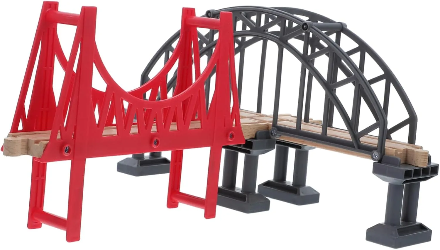 Train Accessories Set Wooden Suspension Bridge Toy for Train Tracks Model Railway Bridge Supports Educational Play for Boys and Girls Compatible