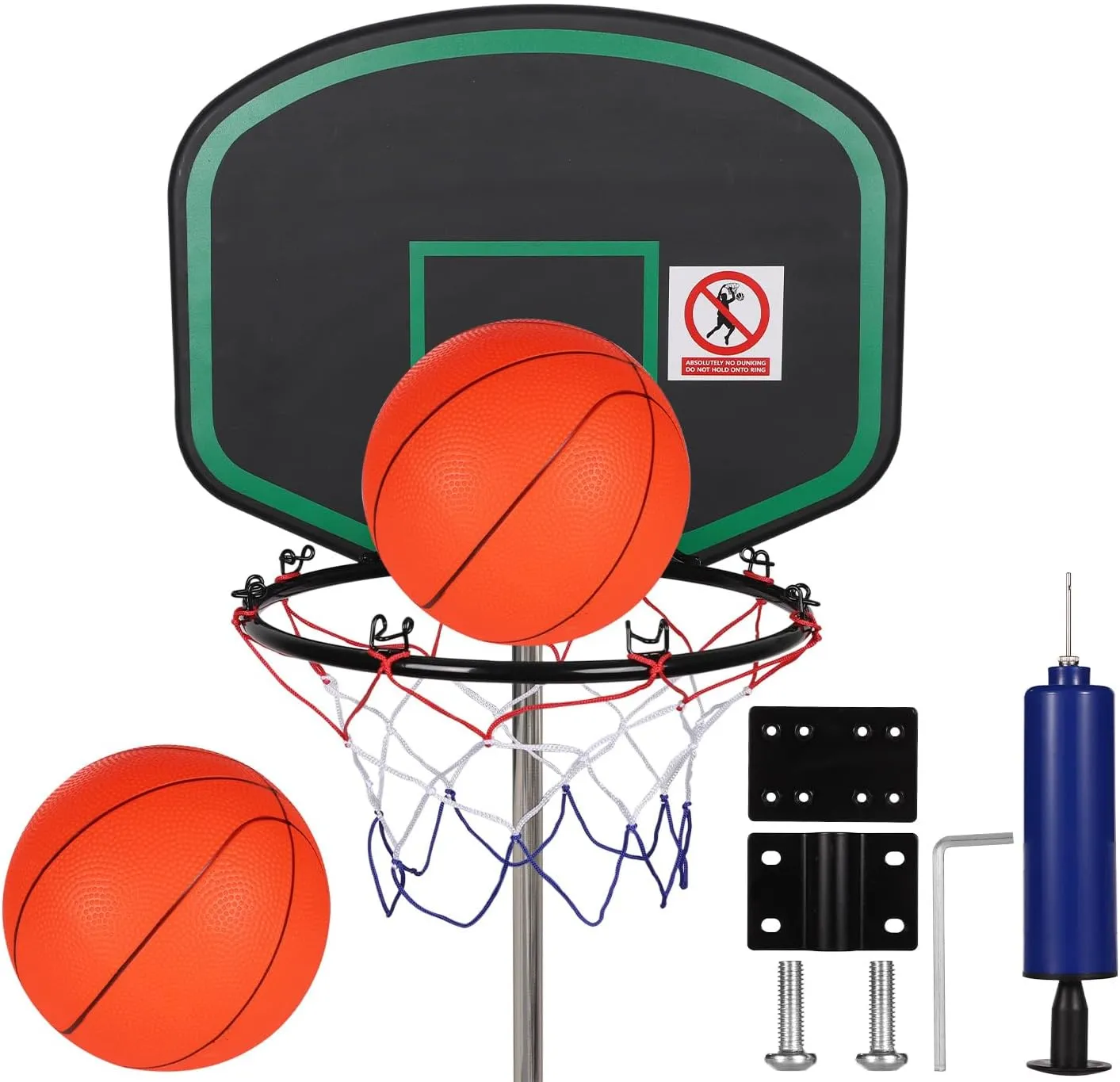 Trampoline Basketball Hoop, Easy to Install Trampoline Basketball Attachment with 2pcs Mini Basketball & Pump Trampoline Accessories for Trampolines with Straight Pole of About 25mm