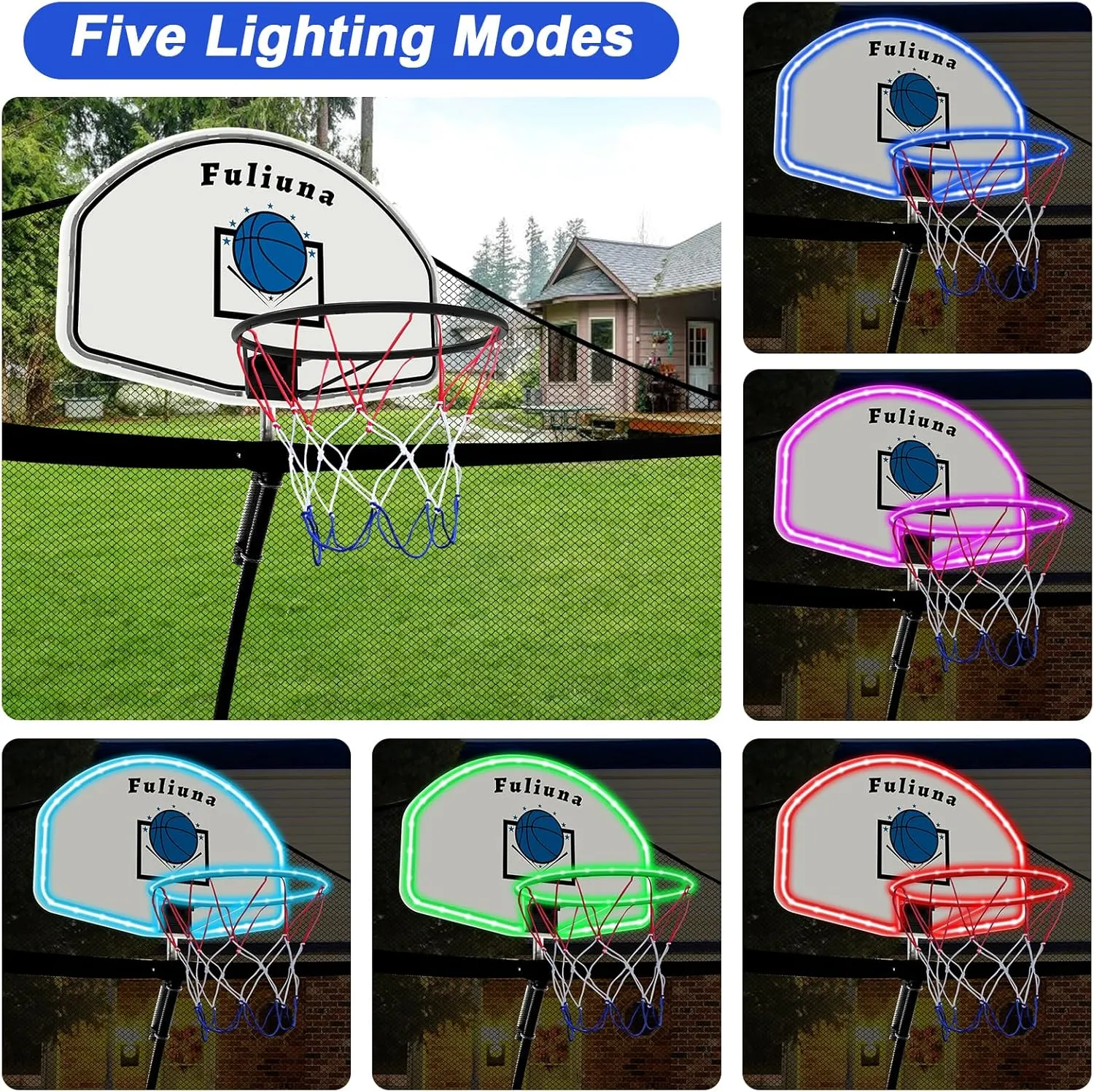 Trampoline Basketball Hoop - Easy to Install with Mini Ball and Pump, Fit for 25mm Straight & Curved Pole Trampolines